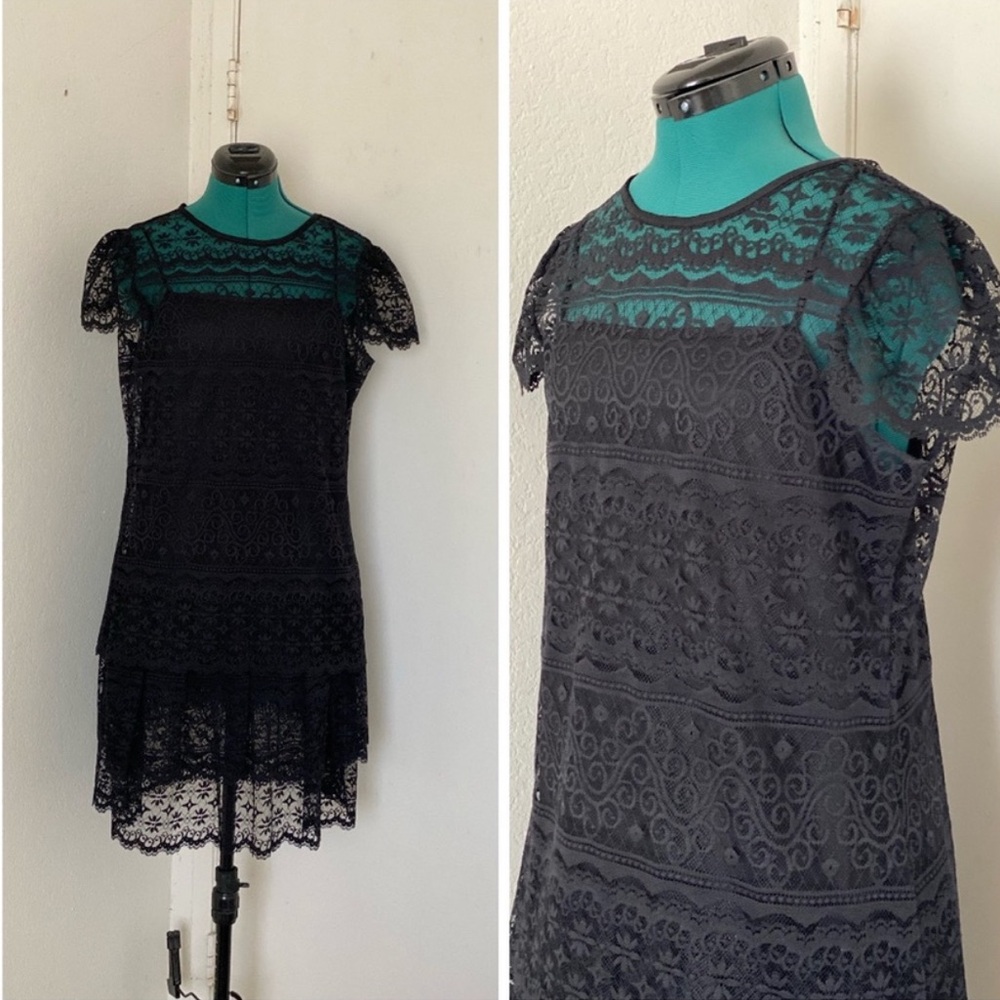 BLACK LACE GOTHIC VINTAGE CHANTILLY TWO PIECE DRESS AND BLOUSE PUNK ROCK N ROLL